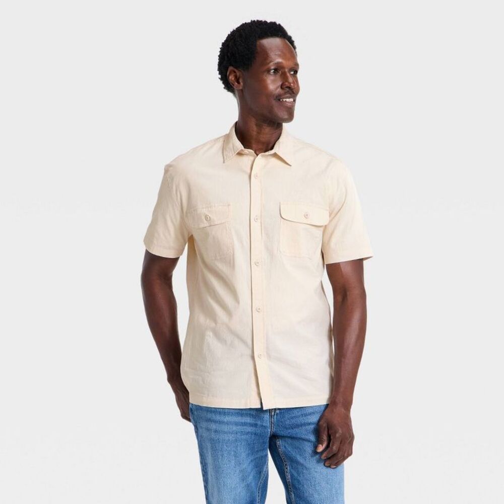 Men's Vintage Short Sleeve Button-Down Shirt - Goodfellow & Co Cream M